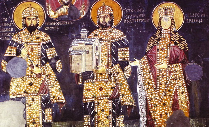 Свети краљеви Милутин и Драгутин (у монаштву Теоктист) и мати им краљица Јелена